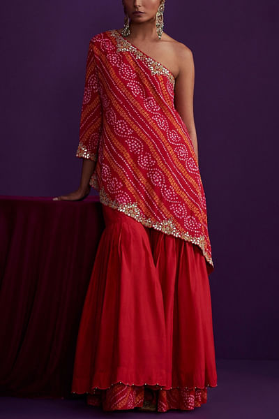 Pink shoulder kurta and sharara