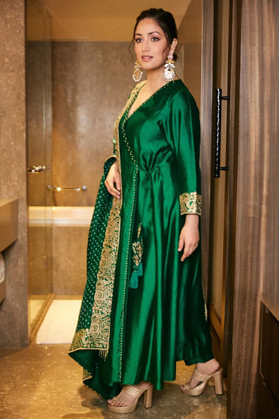 Green embellished anarkali set