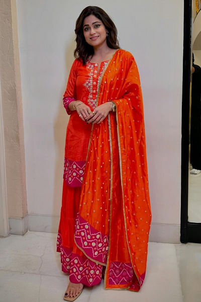 Orange gotta embroidered sharara set