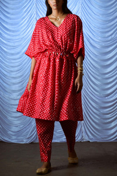 Pink City by Sarika Red kaftan set PCSJULY2202