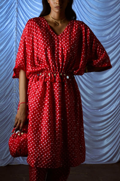 Pink City by Sarika Red kaftan set PCSJULY2202