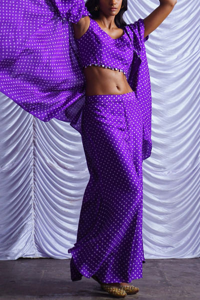 Purple bandhani sharara and cape set