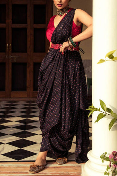 Pink City by Sarika Black bandhani concept sari set PCSMARCH2218