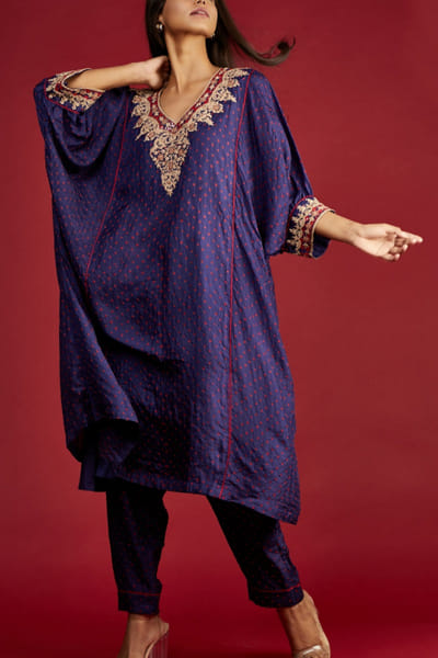 Pink City by Sarika Blue embroidered kaftan set PCSPCBS031