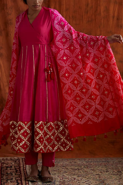 Pink angrakha kurta set