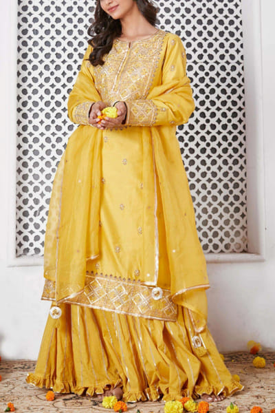 Pink City by Sarika Mustard embroidered sharara set PCSPCES046M