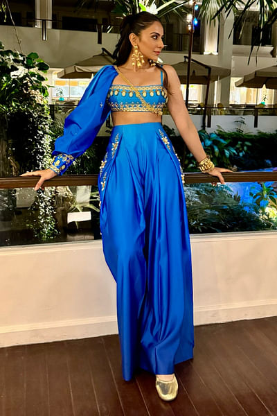 Electric blue pleated ombre skirt set