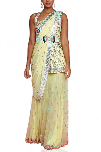 Yellow pre-stitched concept sari