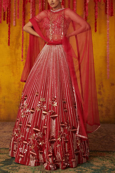 Ruby red embellished lehenga set