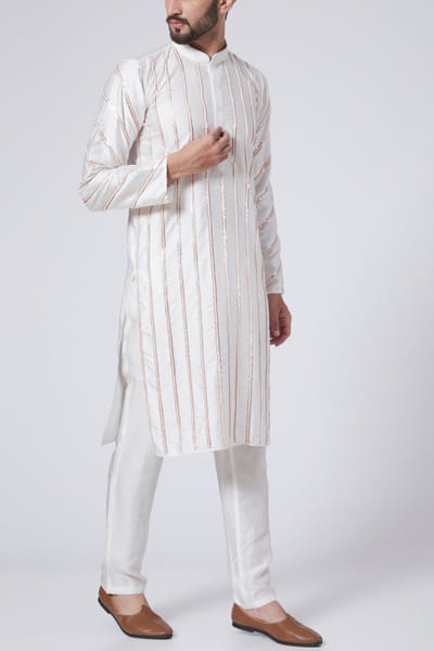 White embroidered kurta set
