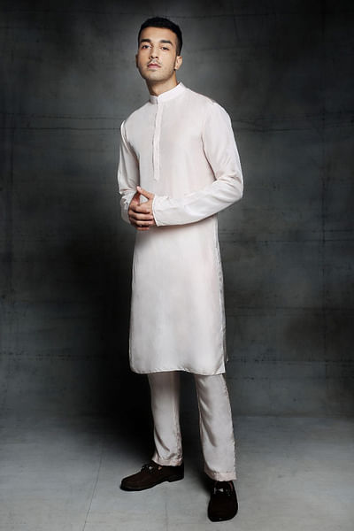 Off-white silk kurta set