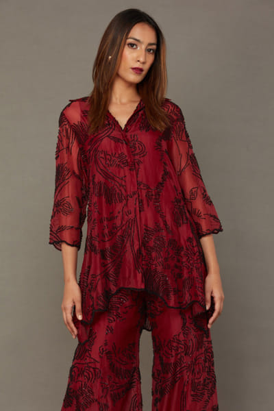 Ruby and black beaded kurta and inner