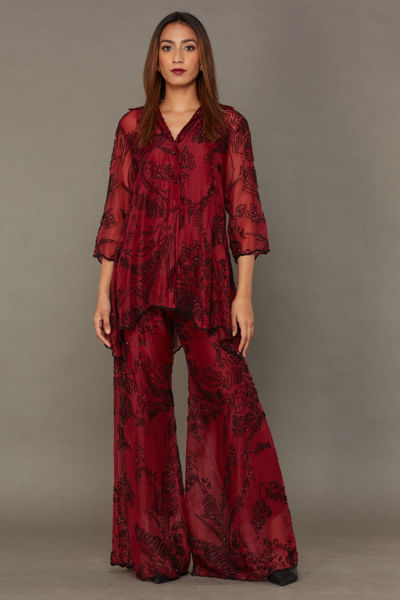 Ruby and black beaded pants