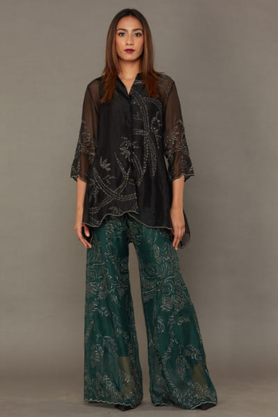 Black and silver beaded kurta and inner