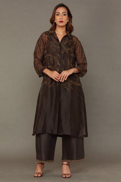 Brown and gold beaded pants