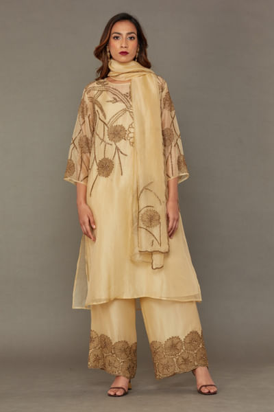 Topaz gold bead embroidered kurta and inner