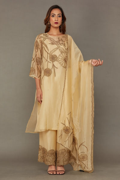 Topaz gold bead embroidered dupatta