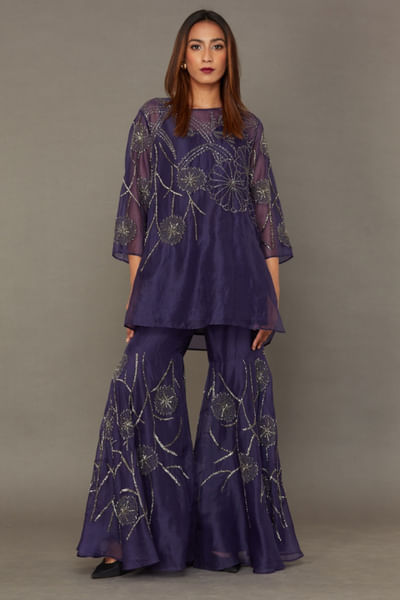 Purple and silver beaded gharara