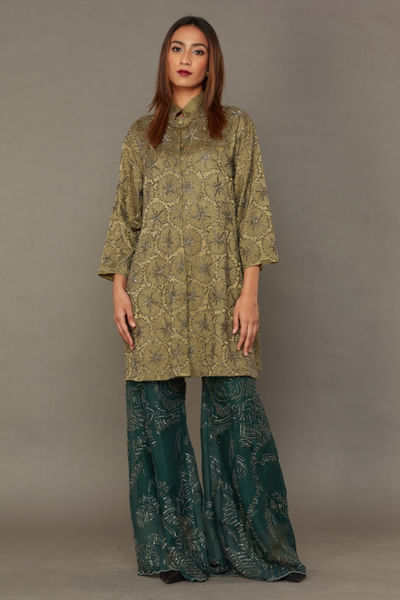 Jade and silver beaded satin jacket