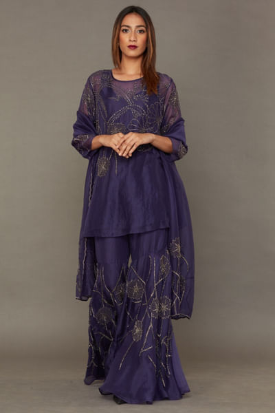 Purple and silver beaded dupatta