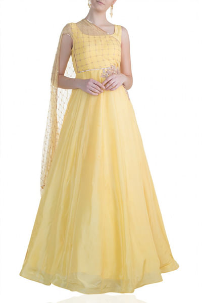Yellow embroidered anarkali gown