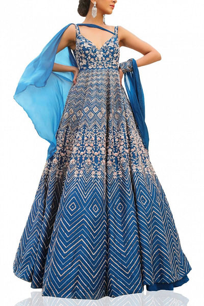 Blue embroidered gown