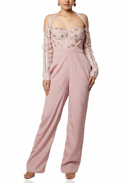 Mauve embroidered jumpsuit