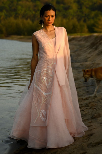Rose pink embroidered jacket and gown