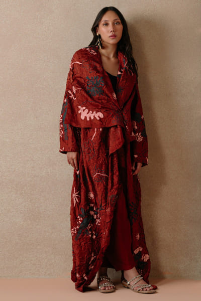 Misha Lakhani Madder brown printed wrap-jacket set MISHMAY26D343970