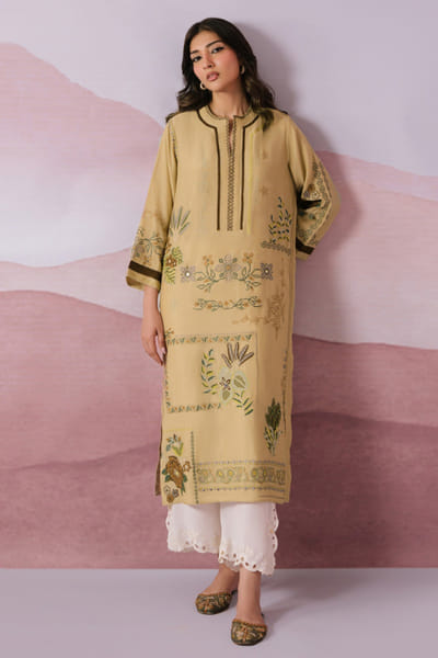 Misha Lakhani Beige embroidered cotton silk kurta MISHMAY26D444251