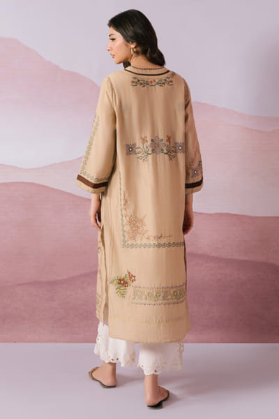 Misha Lakhani Beige embroidered cotton silk kurta MISHMAY26D444251