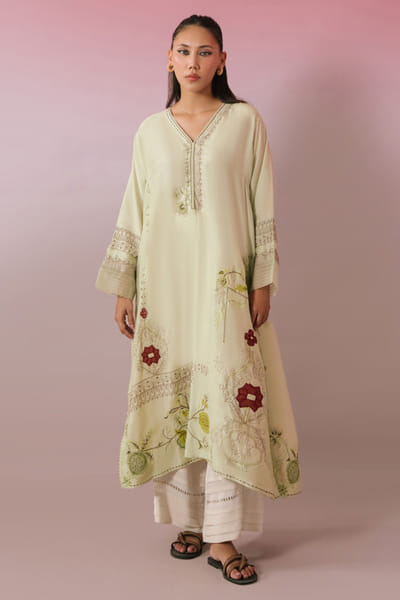 Misha Lakhani Ivory applique embroidered khadi silk kurta MISHMAY26D444252