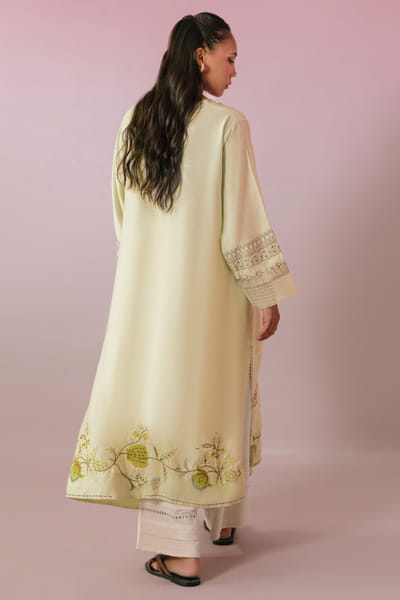 Misha Lakhani Ivory applique embroidered khadi silk kurta MISHMAY26D444252
