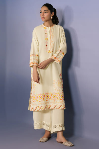 Misha Lakhani Ivory embroidered cotton kurta MISHMAY26D444254