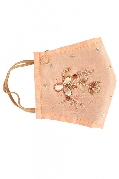 Peach embroidered face mask