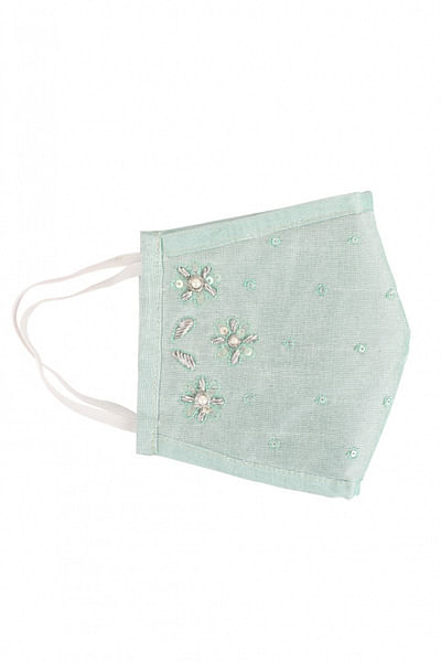 Mint green zardozi embroidered face mask