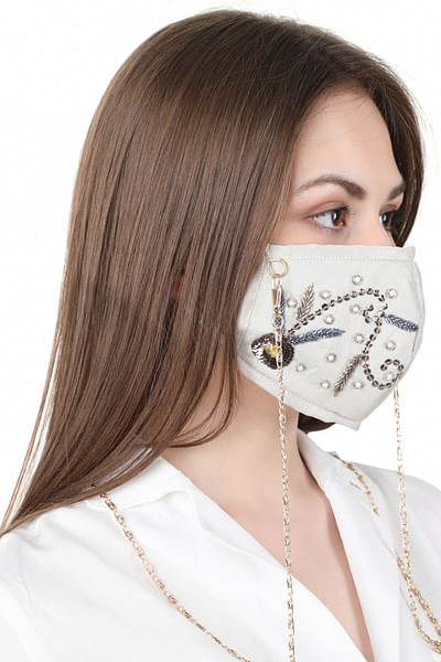 Neutral embroidered face mask