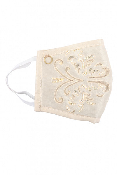 Cream embroidered face mask
