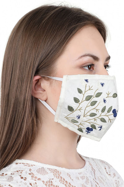 Neutral floral embroidered face mask