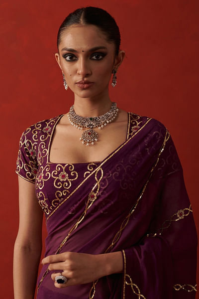 Purple sequin embroidered blouse