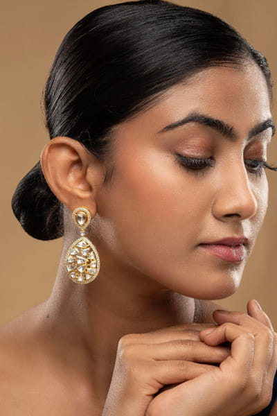 Yellow silver polki earrings