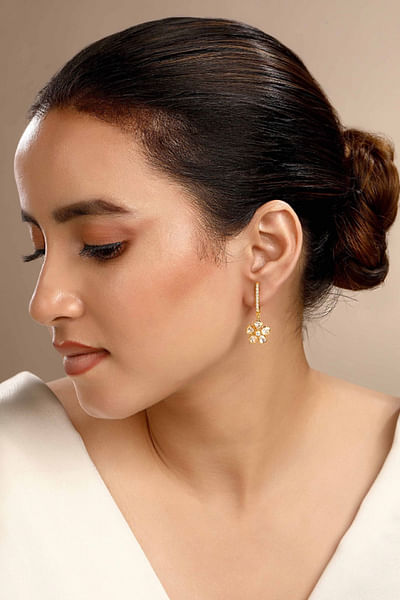 Gold floral moissanite and zirconia earrings