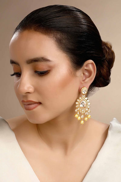Gold moissanite polki and zirconia earrings