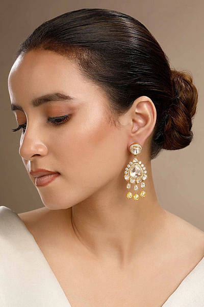 Gold zirconia and moissanite polki earrings