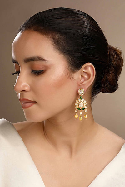 Gold and green moissanite zirconia earrings