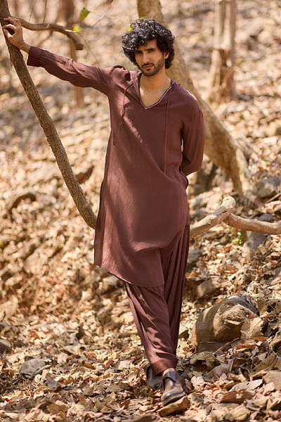 Brown hooded kurta set