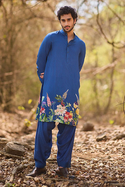 Blue floral print kurta set