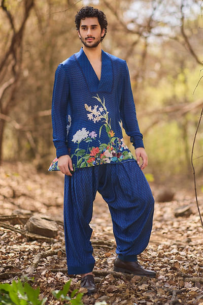 Blue floral printed short kurta set