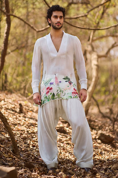 Ivory floral printed short kurta set