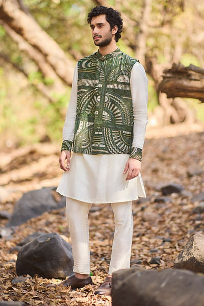 Olive geometric printed bandi set